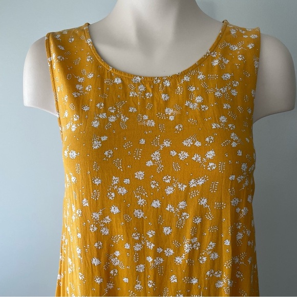 Ichi Mustard Yellow Floral Sleeveless Tank Midi Dress Drop Waist Size 38 - Picture 3 of 9